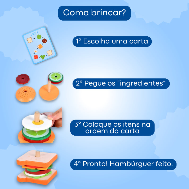 Brinquedo Madeira Hambúrguer Educativo