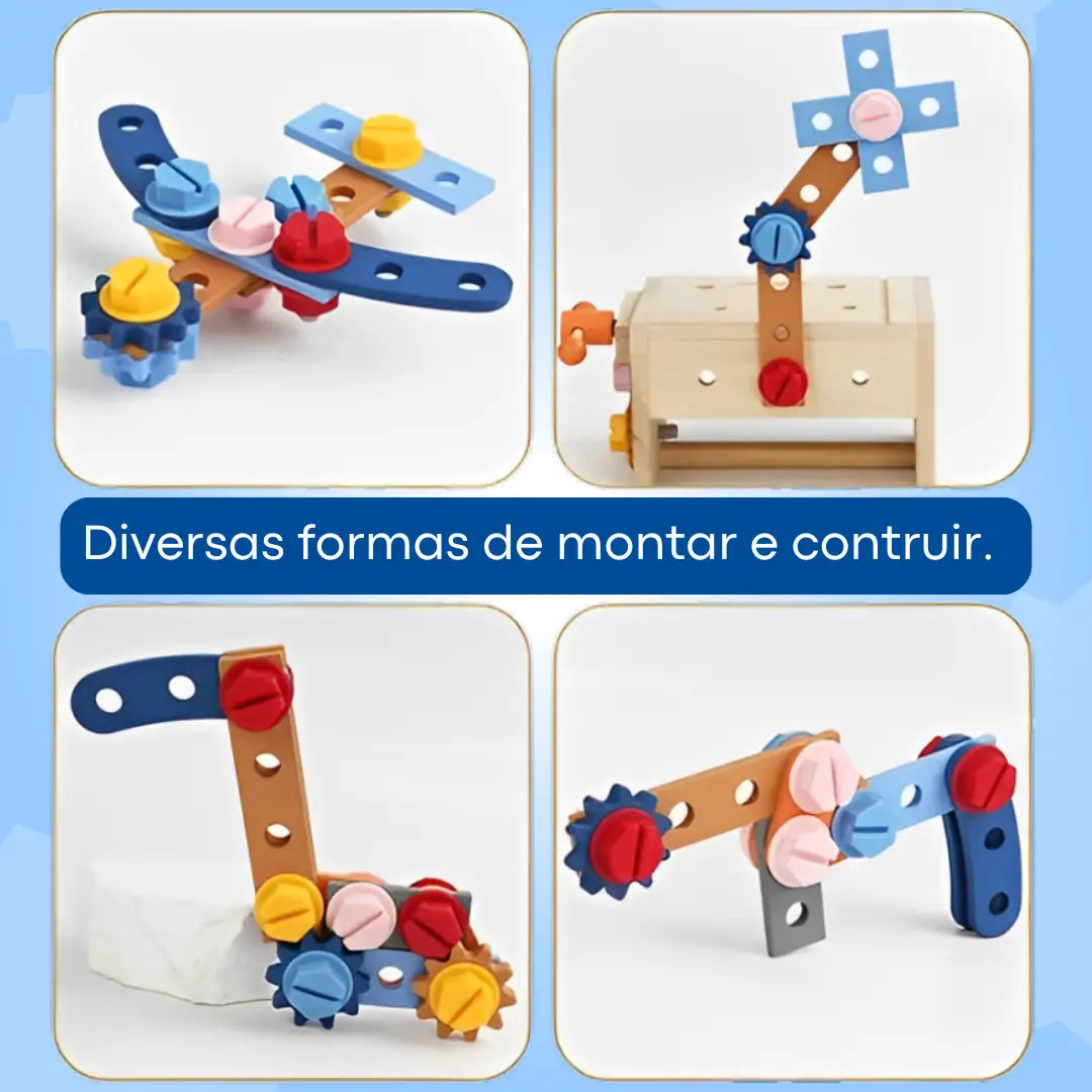 Kit Banco de Ferramentas de Madeira Montessori